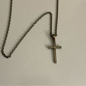Titanium diamond set in 18k Gold cross necklace 18 inch